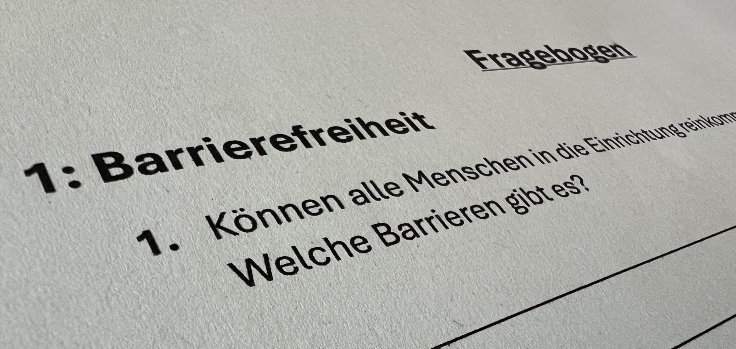 Einblick in Fragebogen Ausschnitt von Fragebogen zum Thema Barrierefreiheit